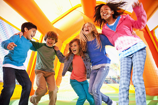 Playing in a bounce house